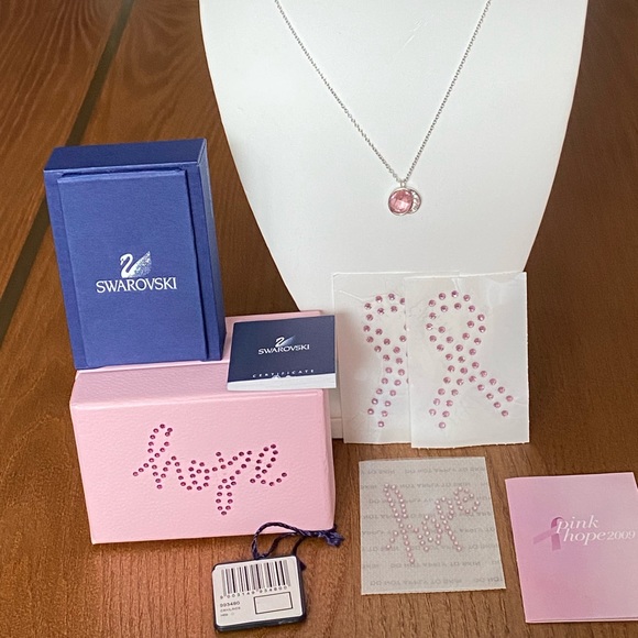 Rare. Retired Swarovski Breast Cancer Awareness 2009 Pink Hope Necklace. NIB - Picture 10 of 17